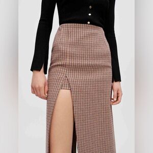 Maje Houndstooth Long Pencil Skirt with Slit